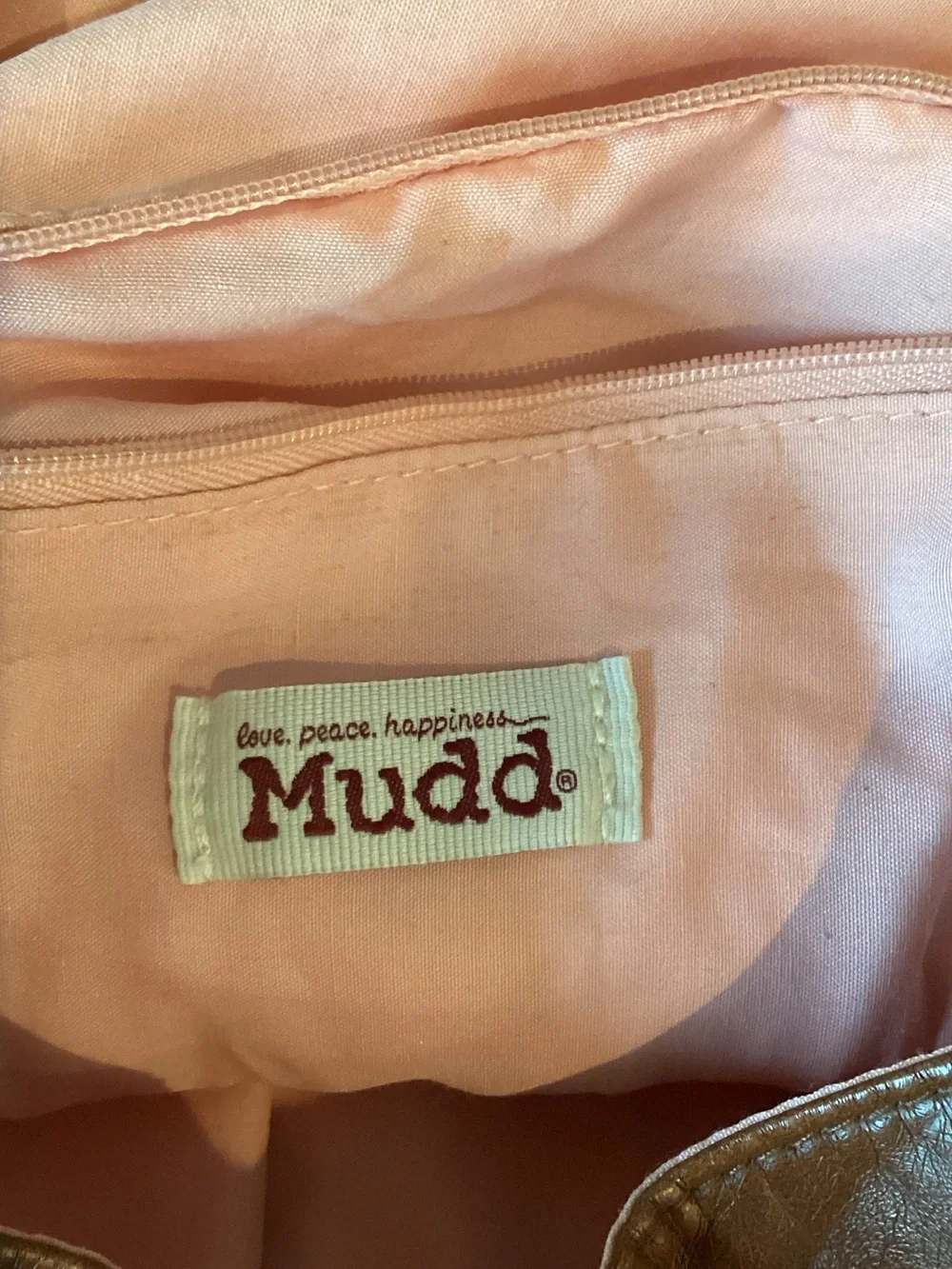 Mudd Pink Patterned Canvas Backpack with Brown Trim